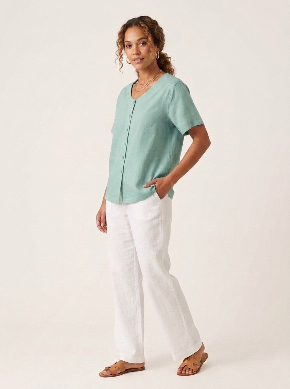 NWT Vintage Jams World Mint Green Button Up Blouse Top XL Short Sleeve